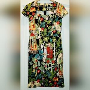 Grace Karin Frida Kahlo Tropical Print Dress Women's Size Small NWT